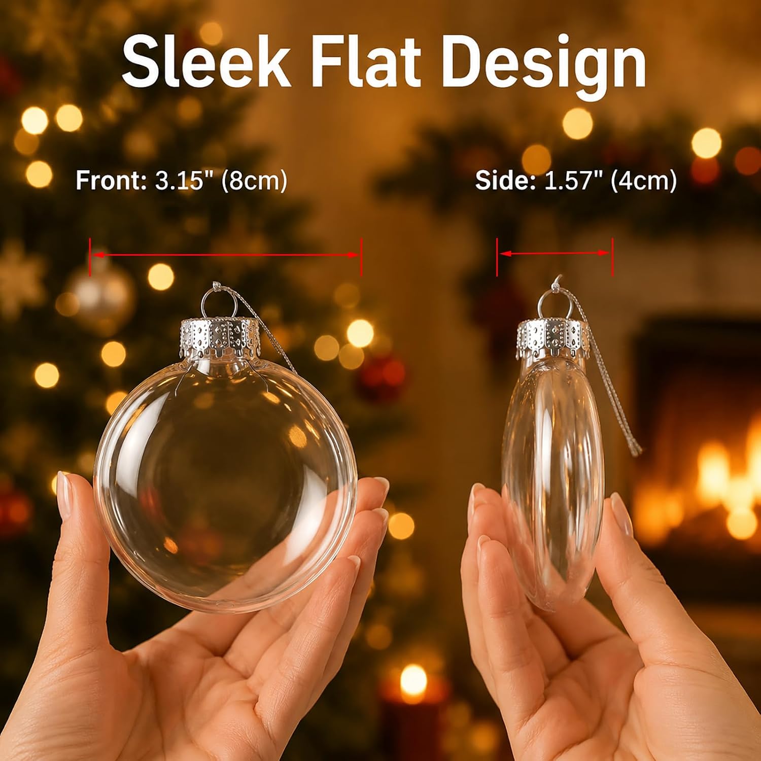 3.15 inch Clear Ornament Balls,24pcs DIY Flat Fillable Christmas Ornaments Balls,Clear Plastic Fillable Ornament Ball (24PCS)