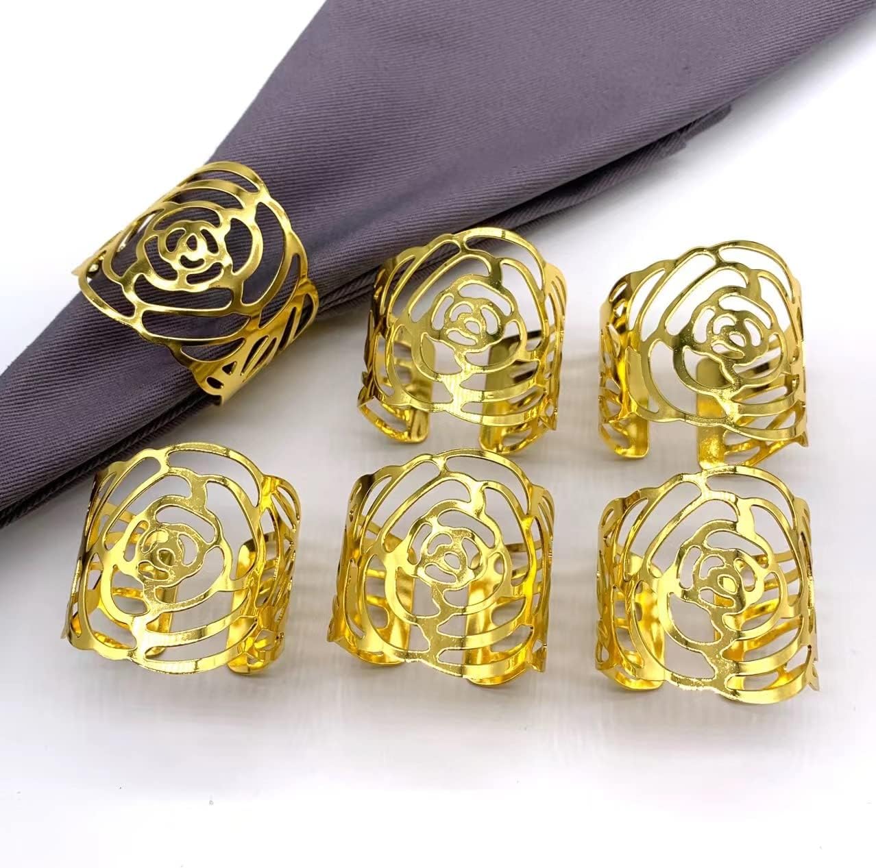 Napkin Rings Fobeone Gold Napkin Rings Set of 12 Hollow Cut