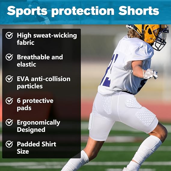Youth Boys Football Girdles 6-Pads Compression Shorts with Cup for Basketball Football Baseball