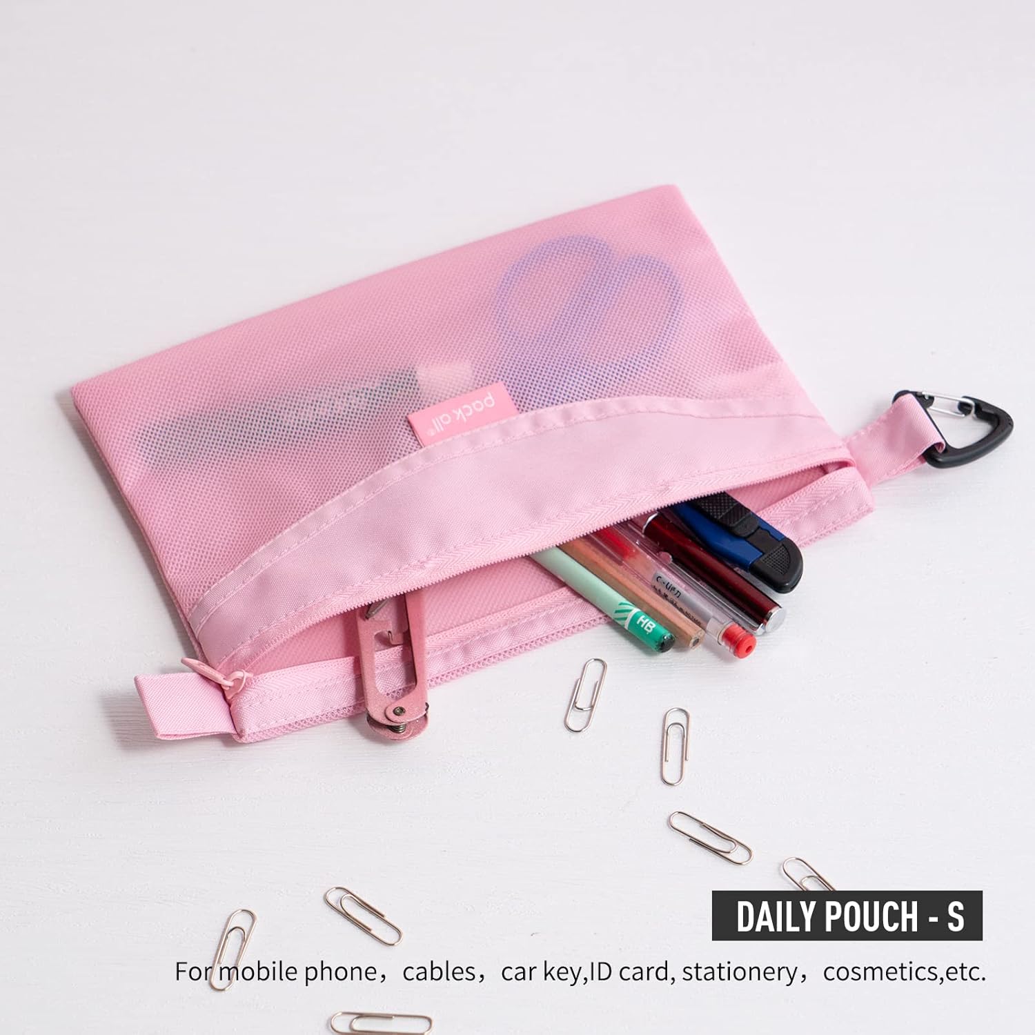 pack all Water-resistant Material Zipper Pouch, Mesh Zipper Bags for Storage, Travel, Office (Pink, Small) - Image 2