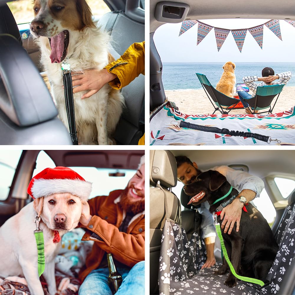 2 Pièces Ceinture Chien Voiture, Harnais Chien Universel Laisse pour Voiture avec Absorption de Chocs Clip de Harnais pour Animaux de Compagnie Accessoire pour Chats et Chiens (Noir, Vert)