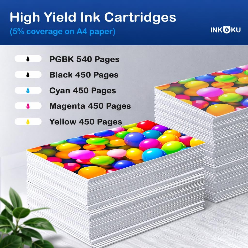 225 226 Ink Cartridges Combo Pack, PGI-225XL CLI-226XL 5 Color Value Pack Compatible with Canon PIXMA MG5220 MG5320 MG6120 MX882 Printers (PGBK, Black, Cyan, Magenta, Yellow, 5 Pack)