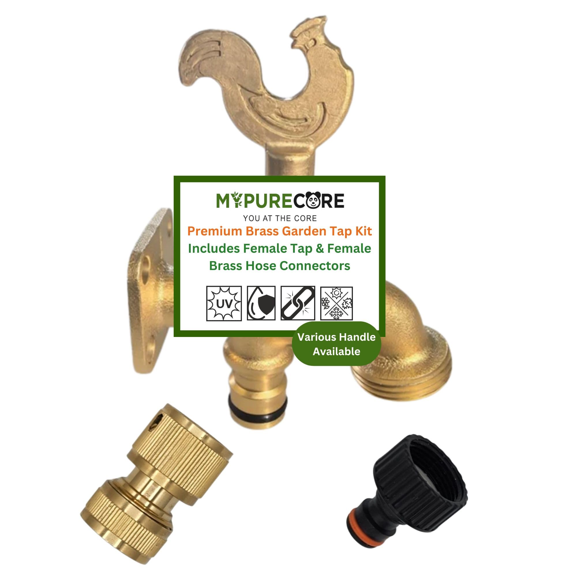 Mypurecore Brass Garden Tap Kit 3/4 Bsp Bib Tap With Female Tap Connector And Solid Brass Hose Connector Rooster Handle Tap from B&Q