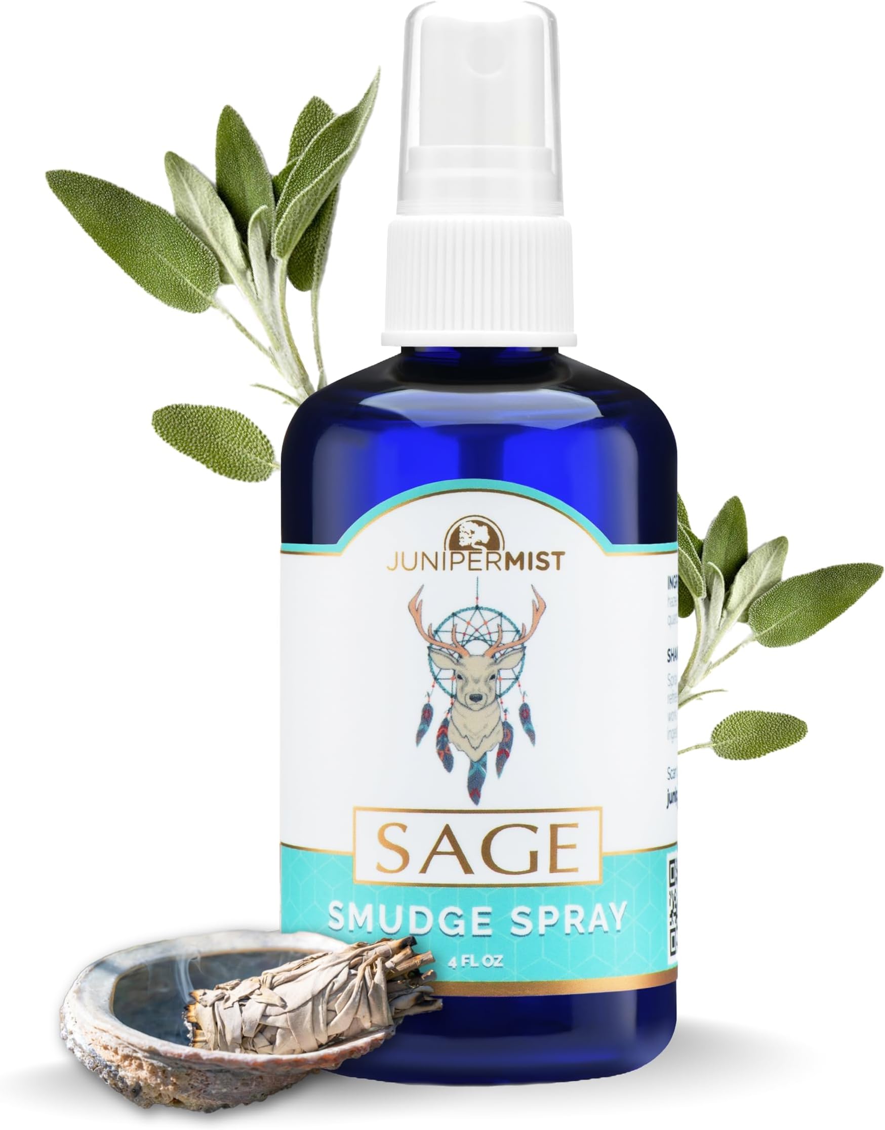 White Sage Smudge Spray (114ml) Sage Spray for Cleansing Negative Energy, Smokeless Smudge Spray, Spiritual Room Spray, White Sage Essential Oil Mist, Aura Cleansing & Protection Spray