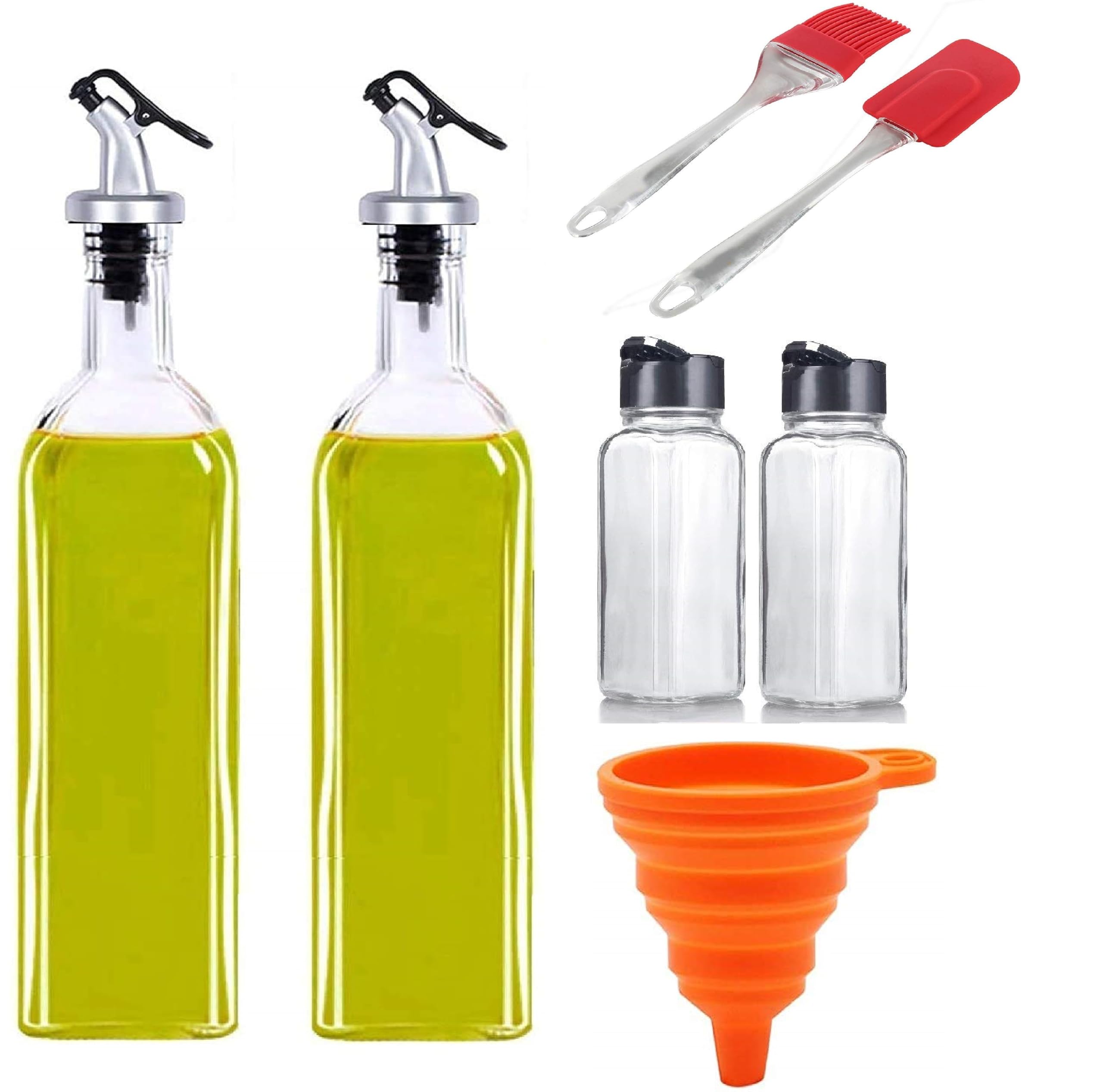 castanea Oil Dispenser Bottle, 1 Litre Round Glass Oil Bottle with Funnel, Spice Jar, Oil Brush, Spatula for Kitchen, Clear (Pack of 7) (B0BSLKPHT2) Amazon Price History, Amazon Price Tracker