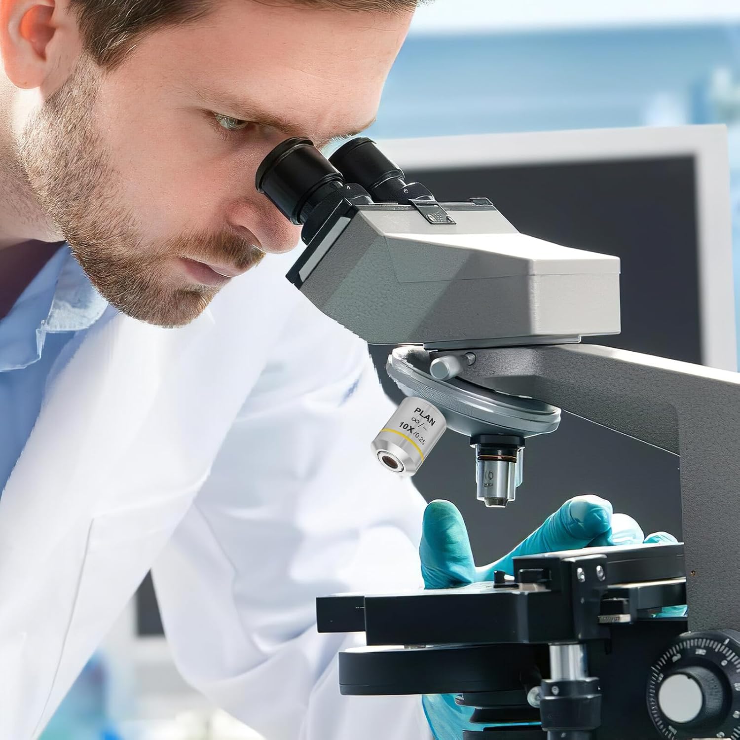 Cabilock 生物顕微鏡用プラン対物レンズ 10倍倍率 ラボ用交換レンズ 歪みのない鮮明画像 観察用教室理科用品