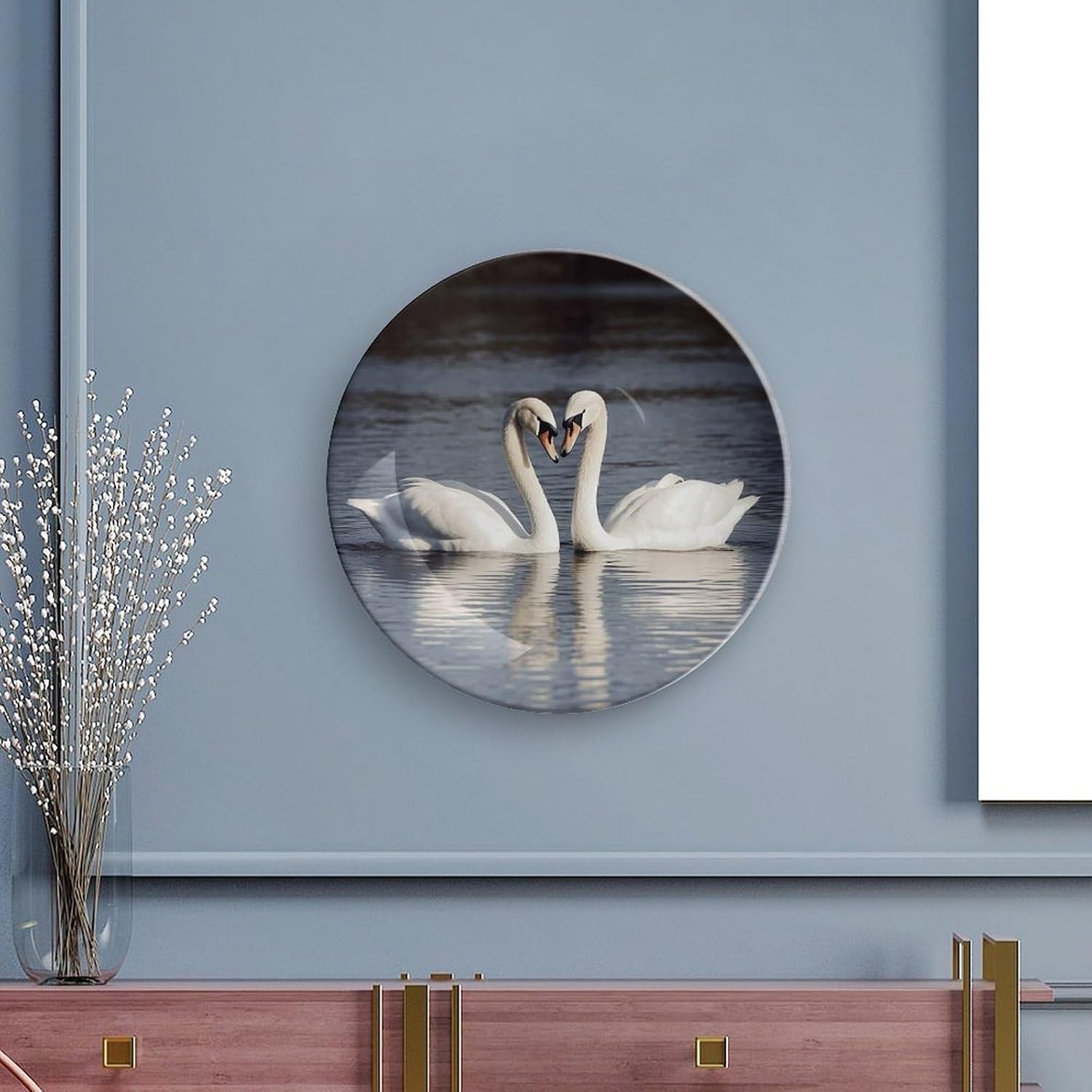Romantic White Swan Ceramic Decorative Plate for Home, Bone China Plates | Chinese Style Decorative Dish with Stand, Dinner Plates Art Crafts for Wall Decor, Collections Plate with Hook 7inch