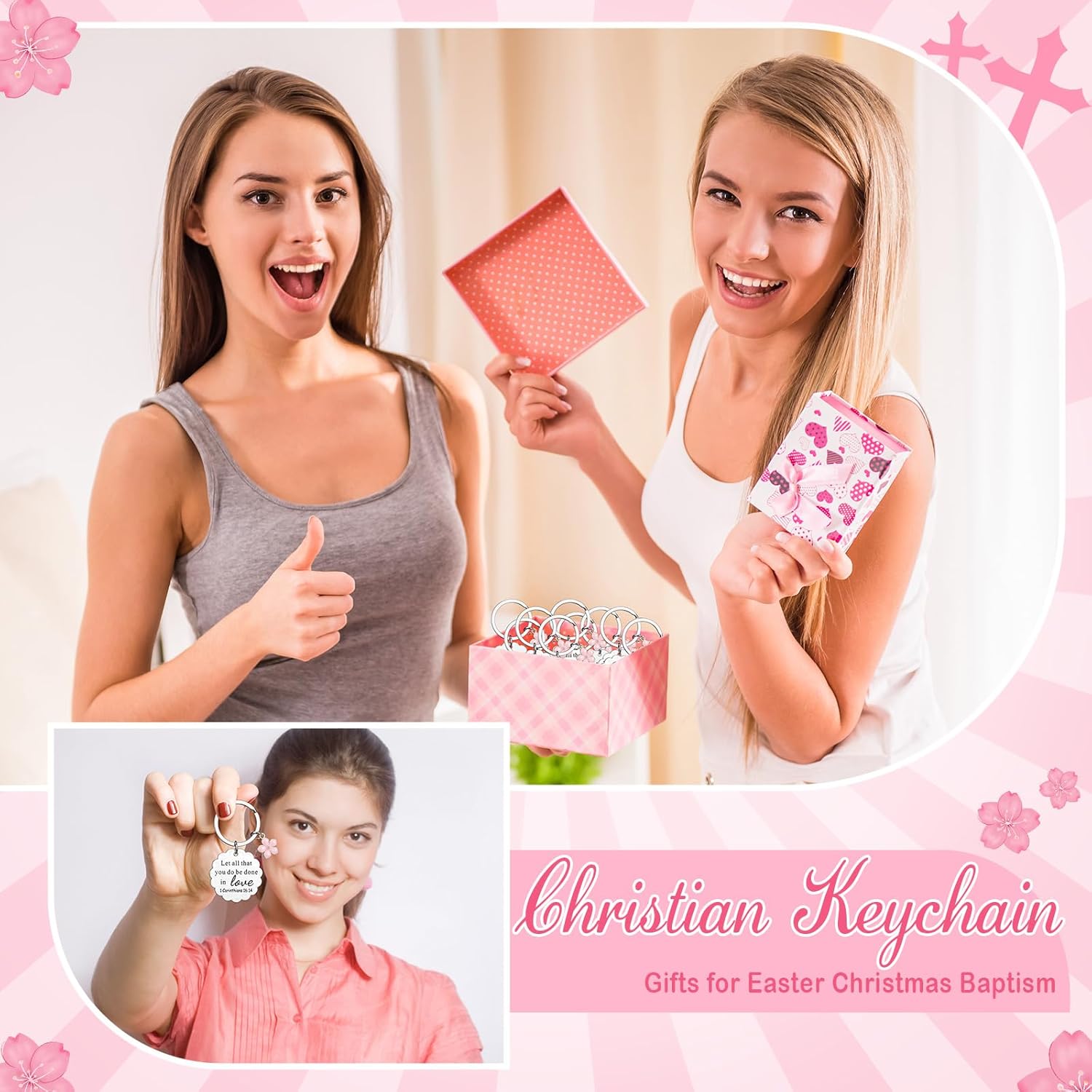 Nosiny 9 Pcs Christian Keychain for Women Bulk Inspirational Bible Verse Religious Gifts Bulk for Pastor Flower Coworker Friends Faith Based Bible Accessories for Easter Christmas Baptism - Image 5