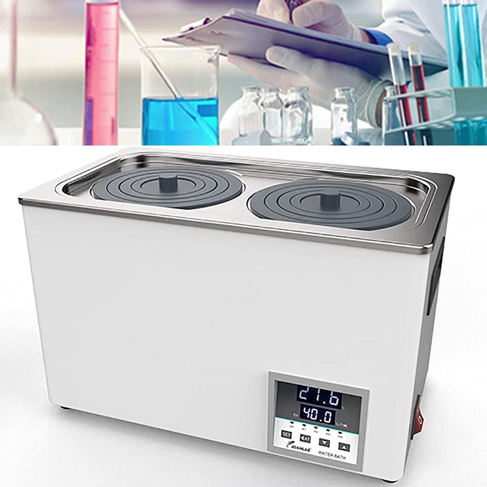 Calentador termostático para baño de agua de laboratorio, pantalla digital, revestimiento de acero inoxidable, capacidad de 3/6/12/18 L, función de temporización, calefacción circulante de 360°, par