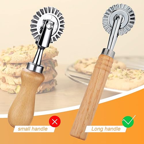 Miniatura 5 de Rueda cortadora de ravioles, rueda cortadora de pasta con mango de madera largo, rueda cortadora de pasta de aleación de zinc para cocina