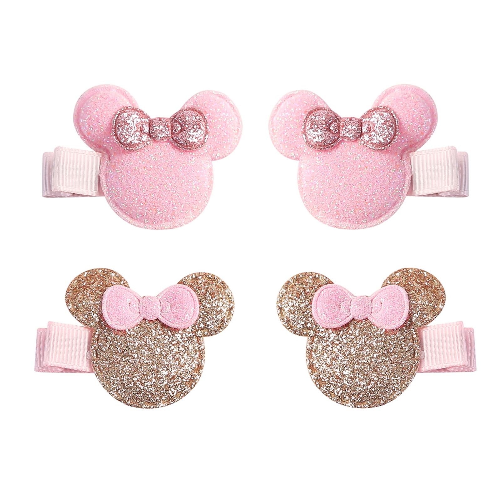 2 Pairs Mouse Ears Hair Clips for Baby Girls Mini Hair Accessories 2 Left & 2 Right Clips