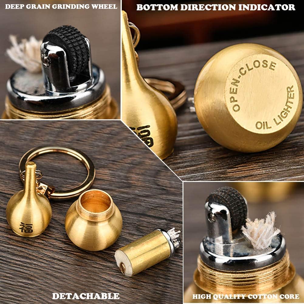 Vintage Trench Keychain Lighter, Mini Pocket Antique Lighter Pure Copper Cool Kerosene Lighters Unique Birthday Gifts for Men Bullet