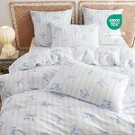 Bow Queen Comforter Set - Blue Bow & Stripe Comforter Set Queen Size, Quilt Bedding Set 3 Pieces, Soft Breathable Comforter(90‘’ x 90‘’) for Girl All Season & 2 Pillowcases(30‘’x20‘’)