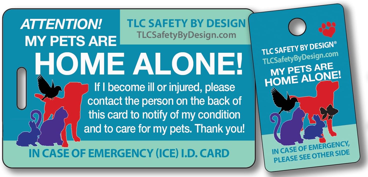 Red Dog Cat are Home Alone Alert Card and Key Tags with Contact Call Cards Pet