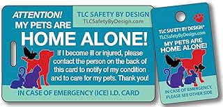 TLC Safety By Design My Pets are Home Alone Alert Emergency Wallet Card and Key Tag Medical ID Contact Dogs Cats with Emergency Contact Call List (Qty. 1)