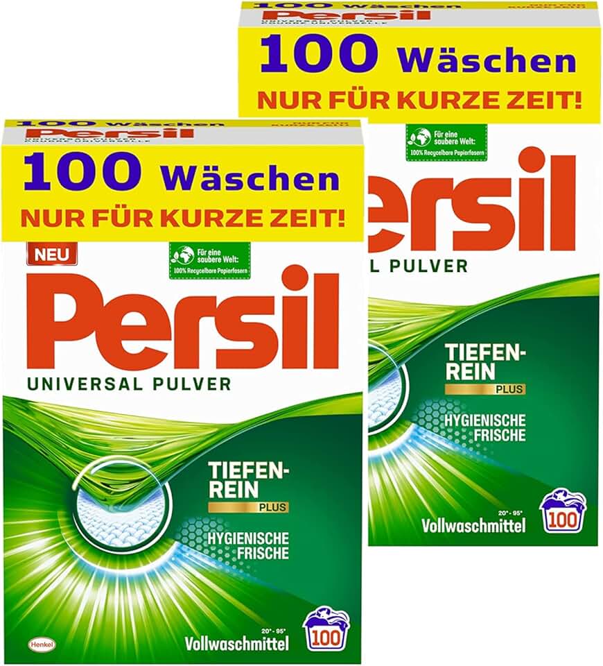 Persil Universal Pulver Waschmittel 200 (2x 100) Waschladungen, Vollwaschmittel mit Tiefenrein-Plus 