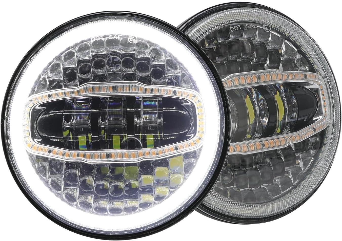 SUNPIE 7 inch Round LED Headlights with Halo White DRL & Amber Turn Signal for JK TJ LJ CJ