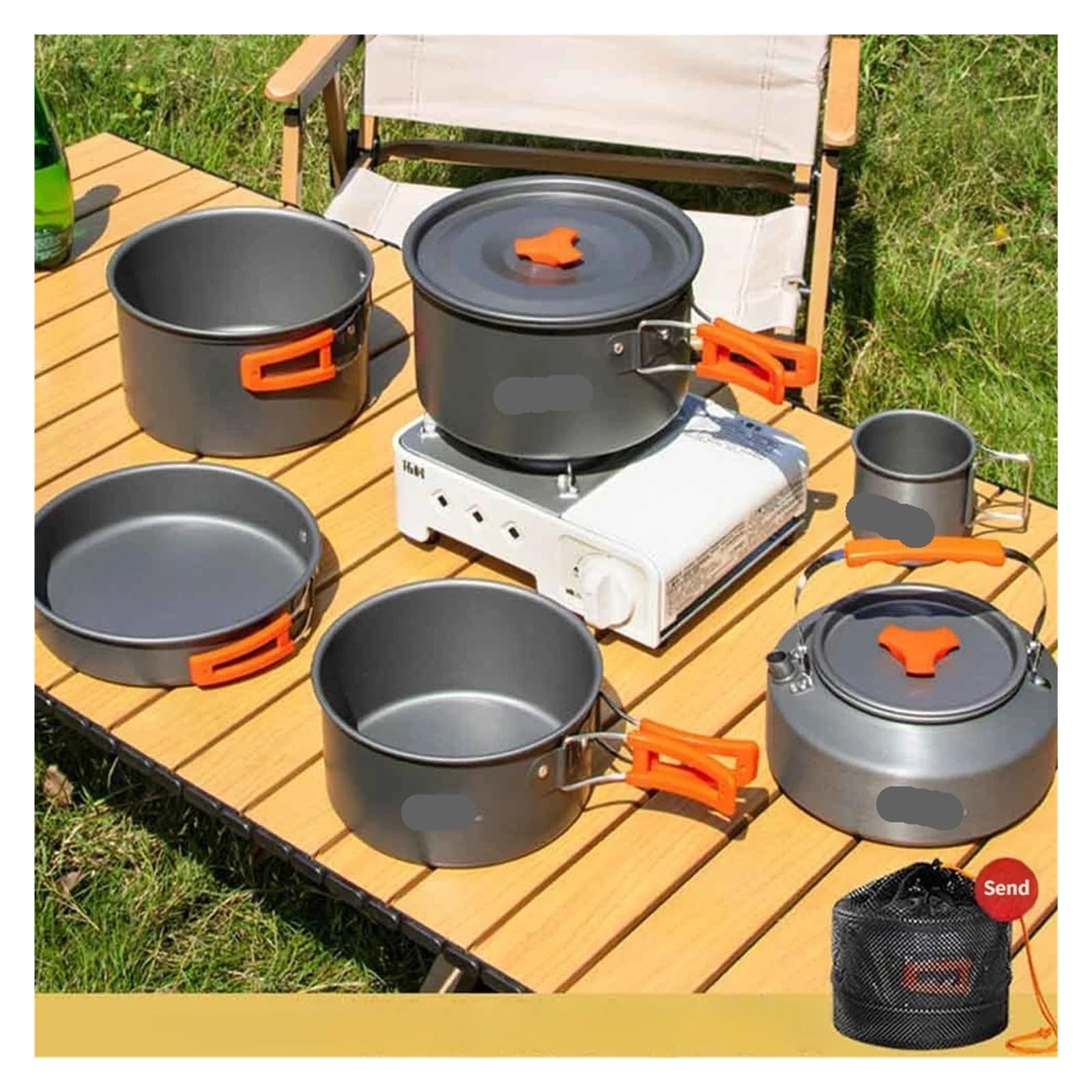 Generico Compatibile for Set di pentole da Campeggio Pentola Cucina for Esterni Bollitore Stoviglie Viaggio Portatili con Custodia