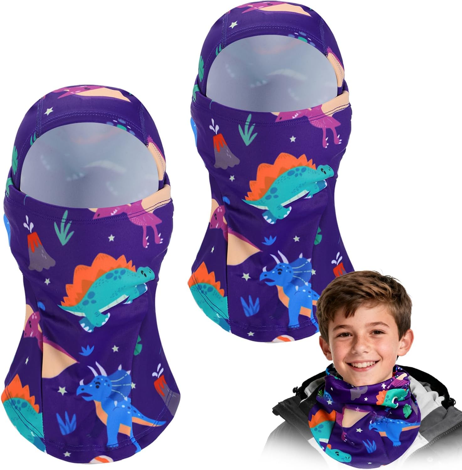 2pcs Fleeced Lined Balaclava Ski Mask for Kids 2-14- Kids Winter Face Cover Mask Windproof for Cold Weather Girls Boys Gift