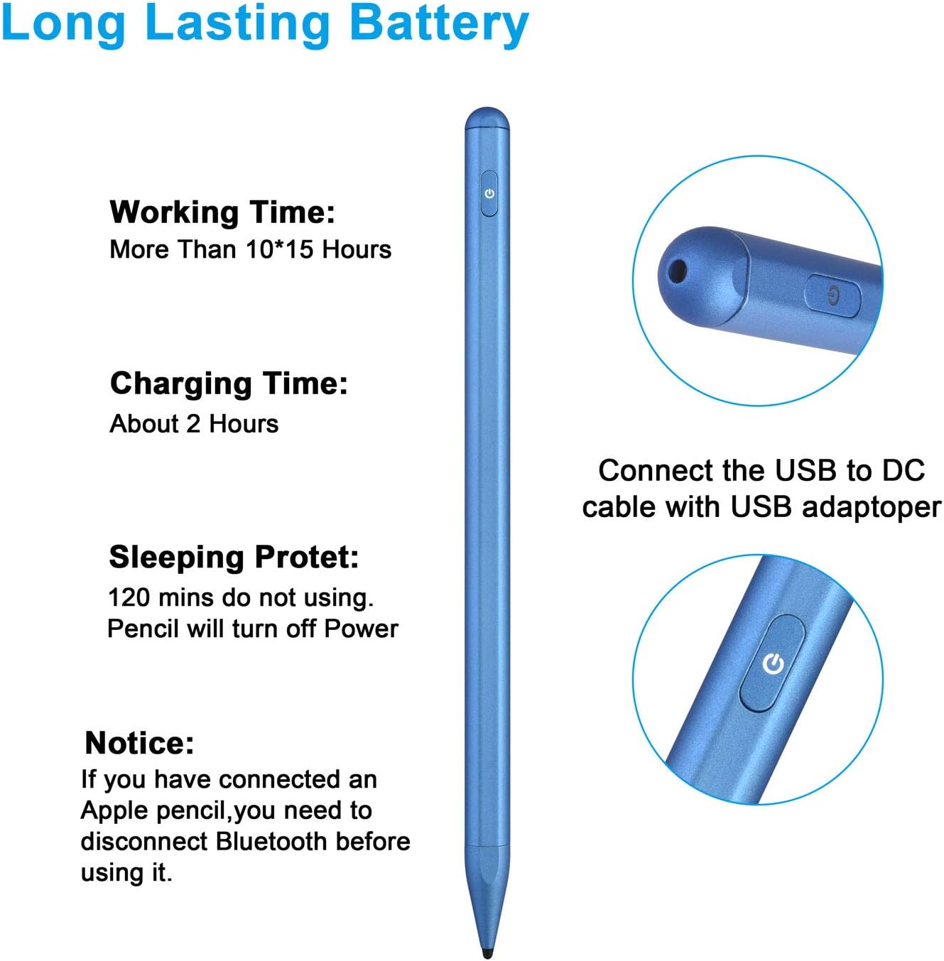 Crеаtіvе Prоduсt Stylus Pen for iPad with Palm Rejection, Active Stylus with Magnetic for 2018-2020 Apple iPad, iPad (6/7 Gen)/iPad Pro (11/12.9 inch)/iPad Mini Gen 5/iPad Air Gen 3, Rechargeable Digital Pencil Blue