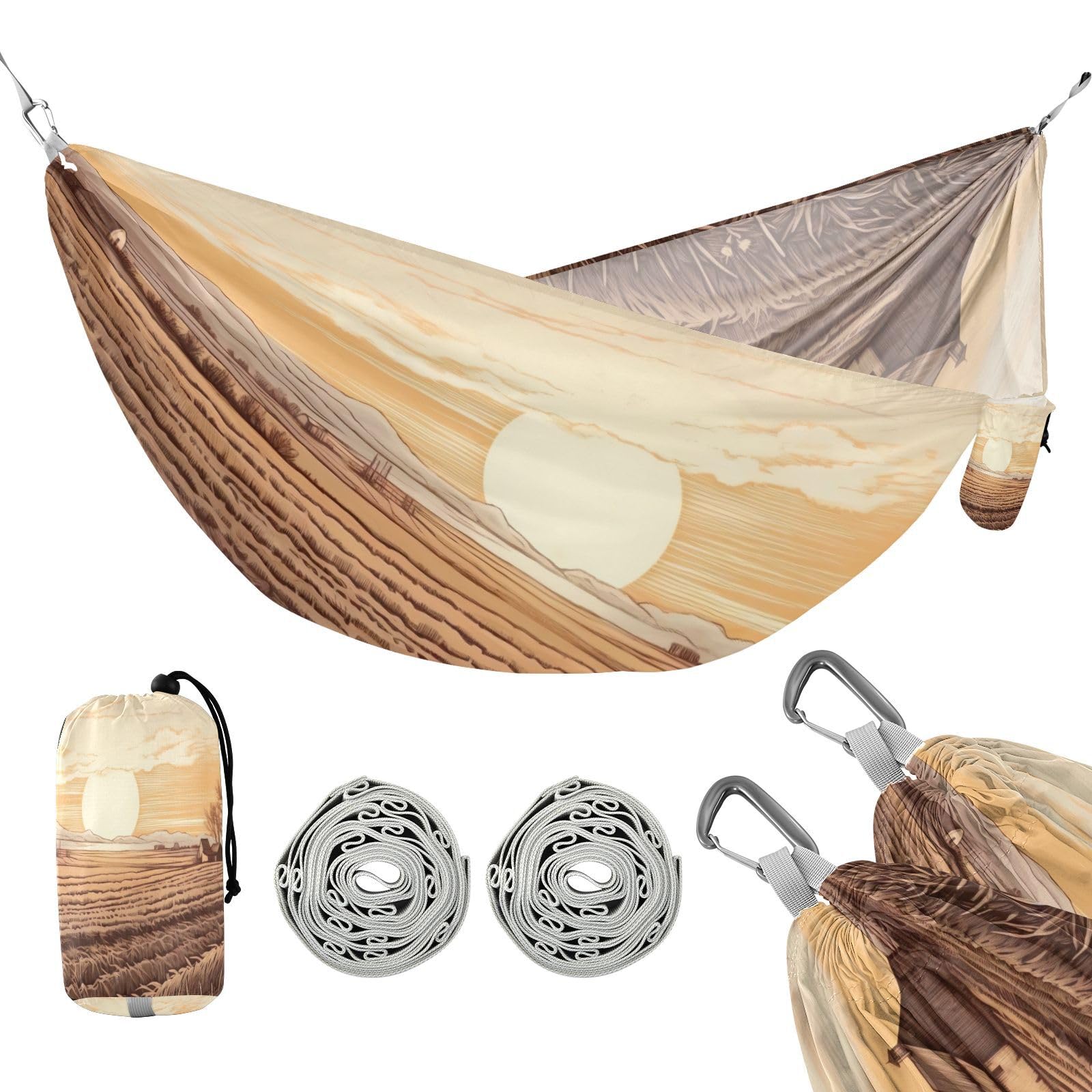 SDMKA Vintage Style Country Camping Hammock, 330 lbs with 2 Tree Straps, Carry Bag, Single Portable Hammock for Outdoor/Indoor, Hiking, Beach, Backpacking, Travel