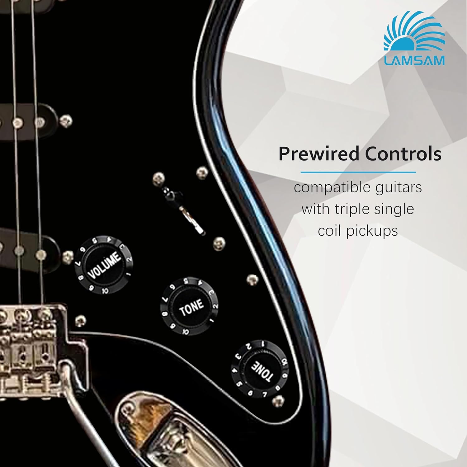 Prewired 𝗪𝗶𝗿𝗶𝗻𝗴 𝗛𝗮𝗿𝗻𝗲𝘀𝘀 for Electric Guitar with Triple Single Coil Pickups, Pre-soldered Wiring Kit Included Smooth 5-way Blade Switch 2 Tone 1 Volume Pots Orange Capacitor, Black
