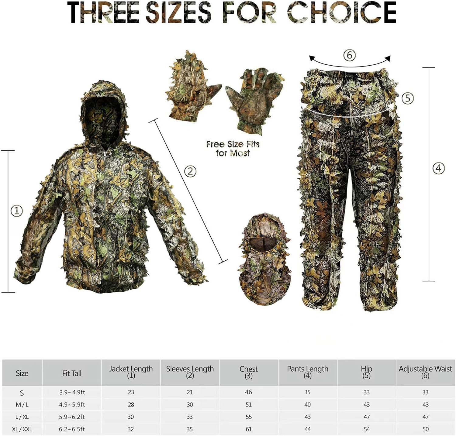Ghillie Suit Camouflage Hunting Suits Outdoor 3D Leaf Lifelike Camo Clothing Lightweight Breathable Hooded Apparel