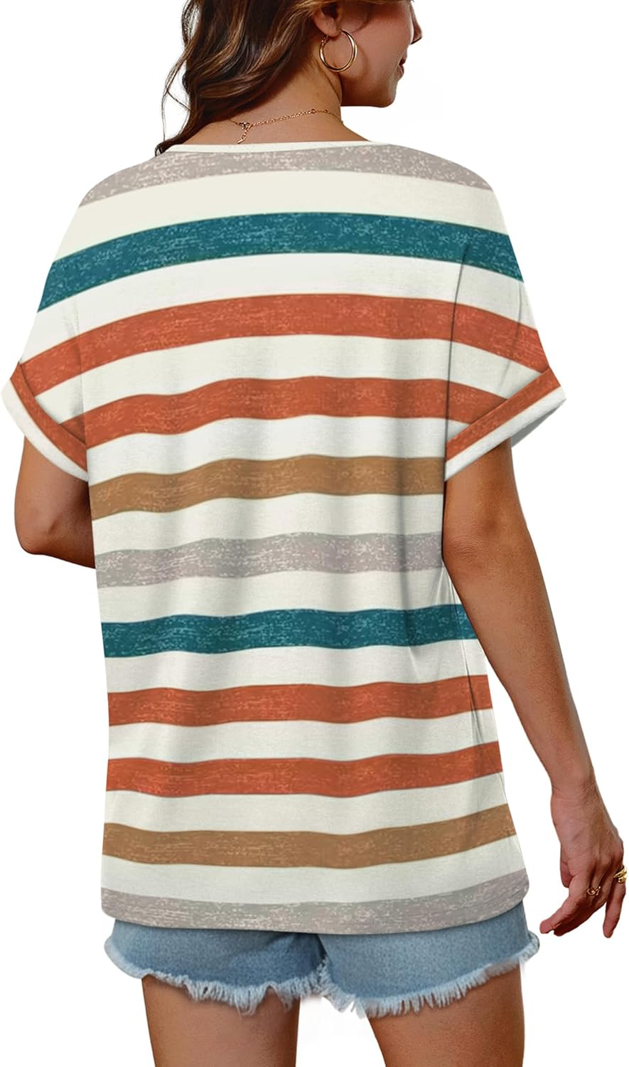 WIHOLL Womens Short Rolled Sleeve Shirts Oversized V Neck Tshirts Plus Size Summer Tops 2026 Dressy Casual Blouses S-4XL - Image 5