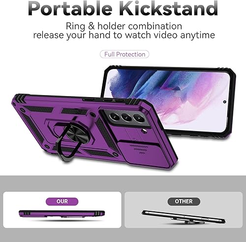 Miniatura 3 de Funda para Samsung Galaxy S21 con funda deslizante para cámara y protector de pantalla de TPU flexible autorreparable 2 unidades, soporte de anillo