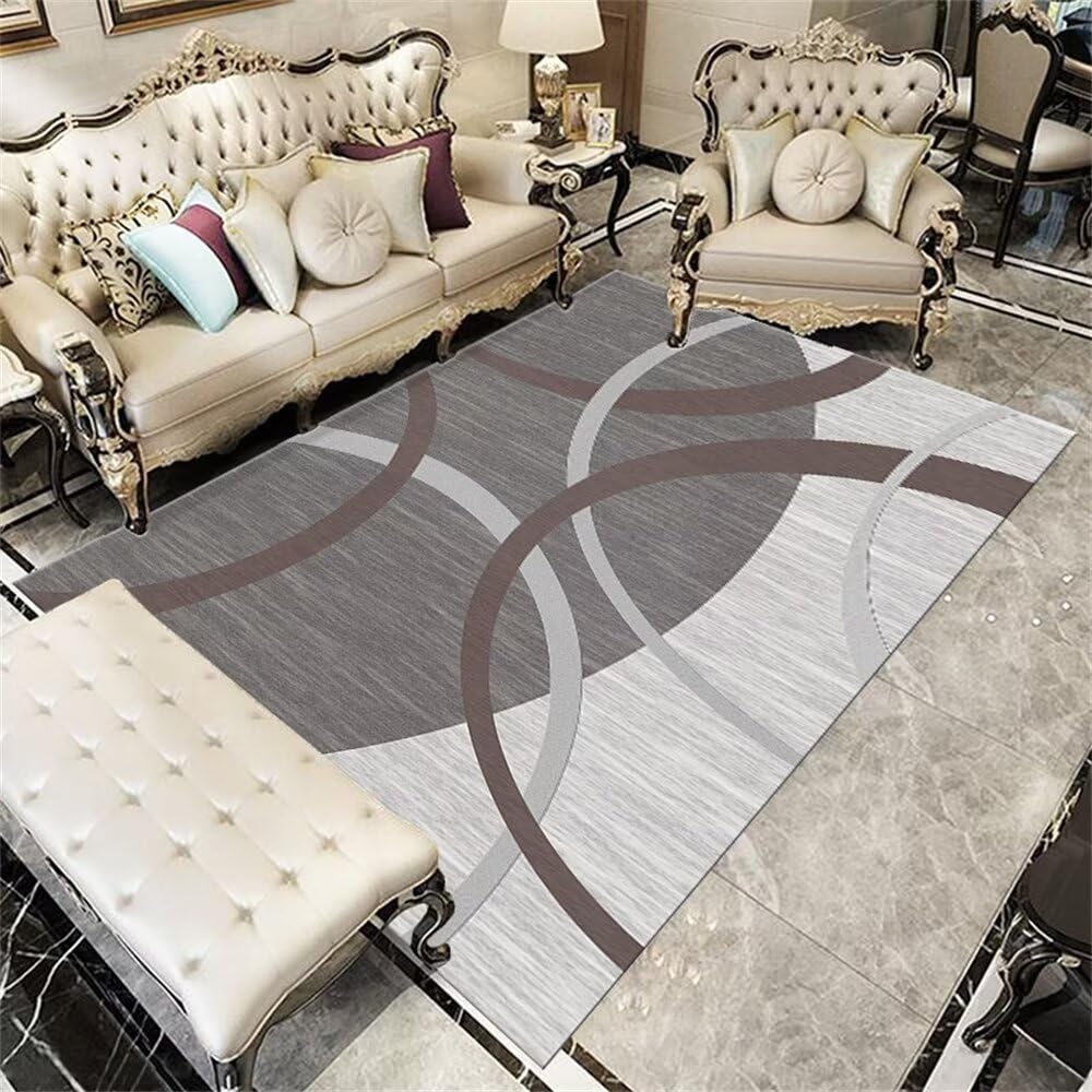 Tapis de salon gris géométrique 130x190cm moderne et lavable