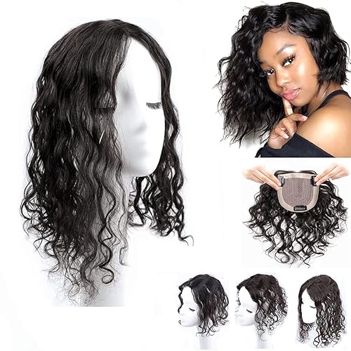 Miniatura 8 de 16 "Handtied Ondulado Rizado Mono Topper Clip en el Pelo Huaman Hair Topper 3.9x4.7in Mediana Top Postizos para Mujeres con Cabello