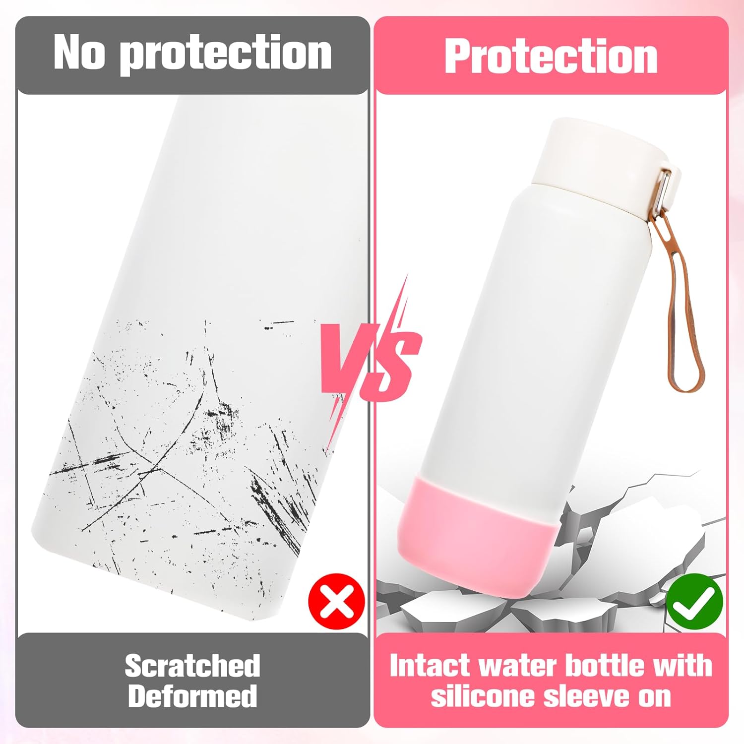 Thinp 2 Pack Silicone Boot for Owala Water Bottle 16oz/14oz, Anti-Dent & Anti-Slip Water Bottle Boot Rubber Bottom for FreeSip 16oz Accessories for Owala Flip 14oz (Pink)