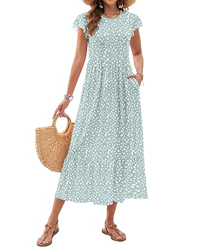 AUSELILY Womens Summer Maxi Dresses 2026 Casual Ruffle Sleeve Crewneck