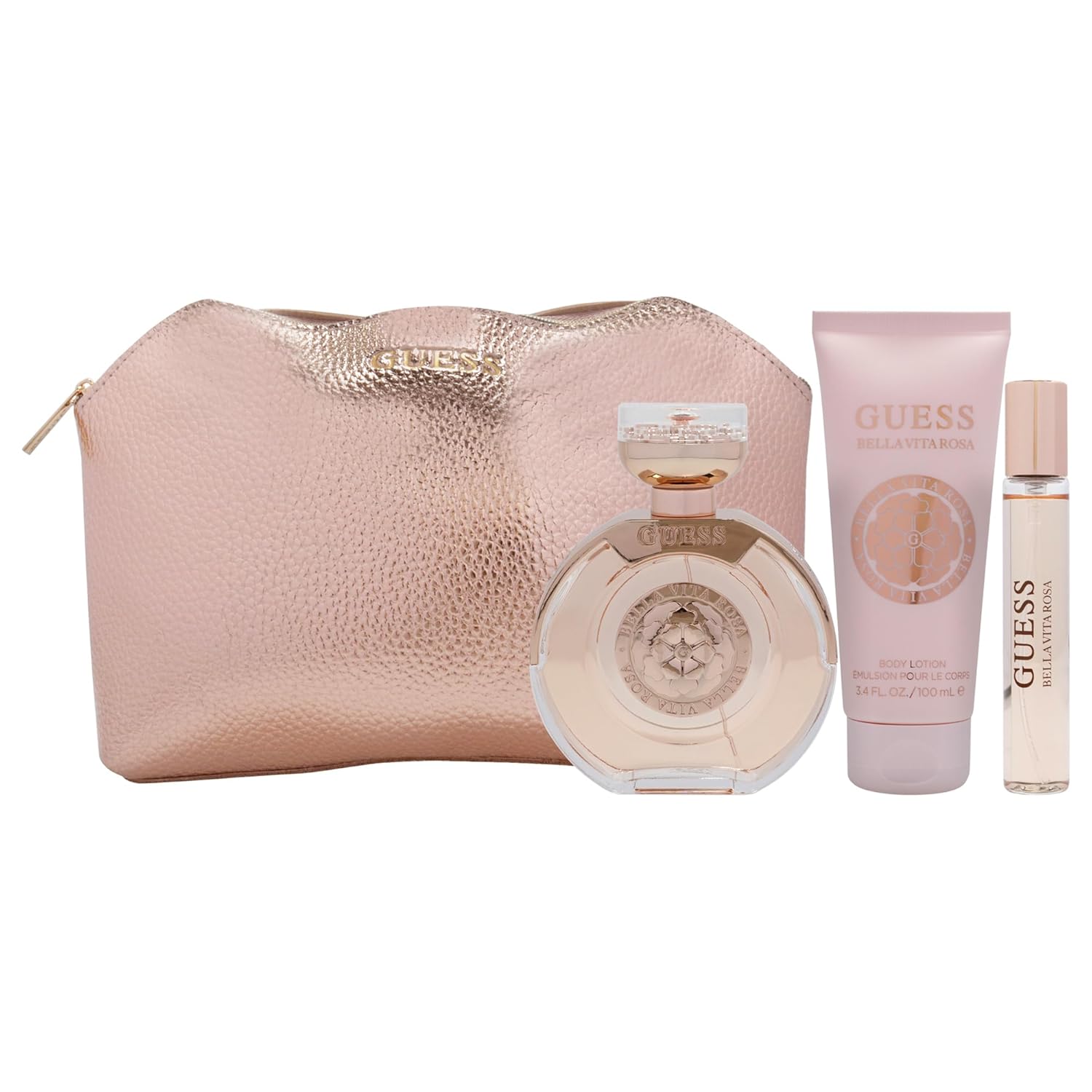 Guess Bella Vita Rosa by Guess for Women - 4 Pc Gift Set 3.4oz EDT Spray, 0.5oz EDT Travel spray, 3.4oz Body Lotion, Pouch - Image 2