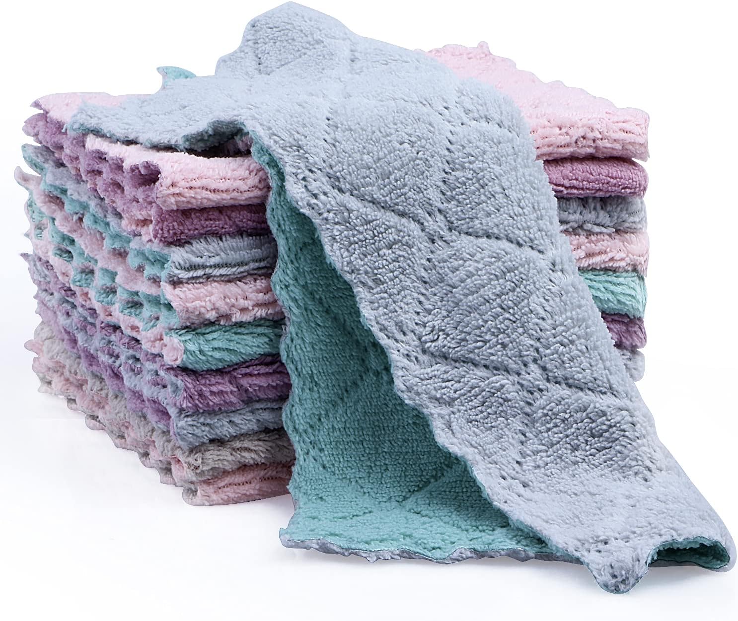 Kitchen Cloth Dish Towels,Dishcloths, Absorbent Coral Velvet Dishtowels, Nonstick Oil Washable Fast Drying (10 Pack)