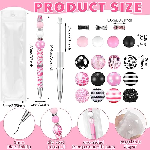 Miniatura 2 de Cholemy Juego de 24 bolígrafos de plástico con cuentas surtidas, cuentas multicolores, cuentas de chicle, cuentas espaciadoras de cristal, bolígrafo