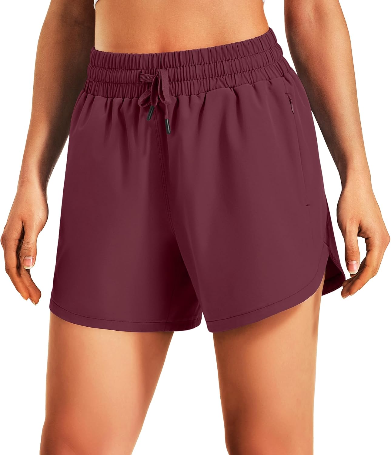 Hugut Women's 5" Athletic Running Shorts Quick Dry with Zipper Pockets | 5-Inch Inseam, Lightweight, High Waisted, Breathable Mesh Panel, Unlined, Comfy Fit for Workout Gym Walking Hiking Tennis