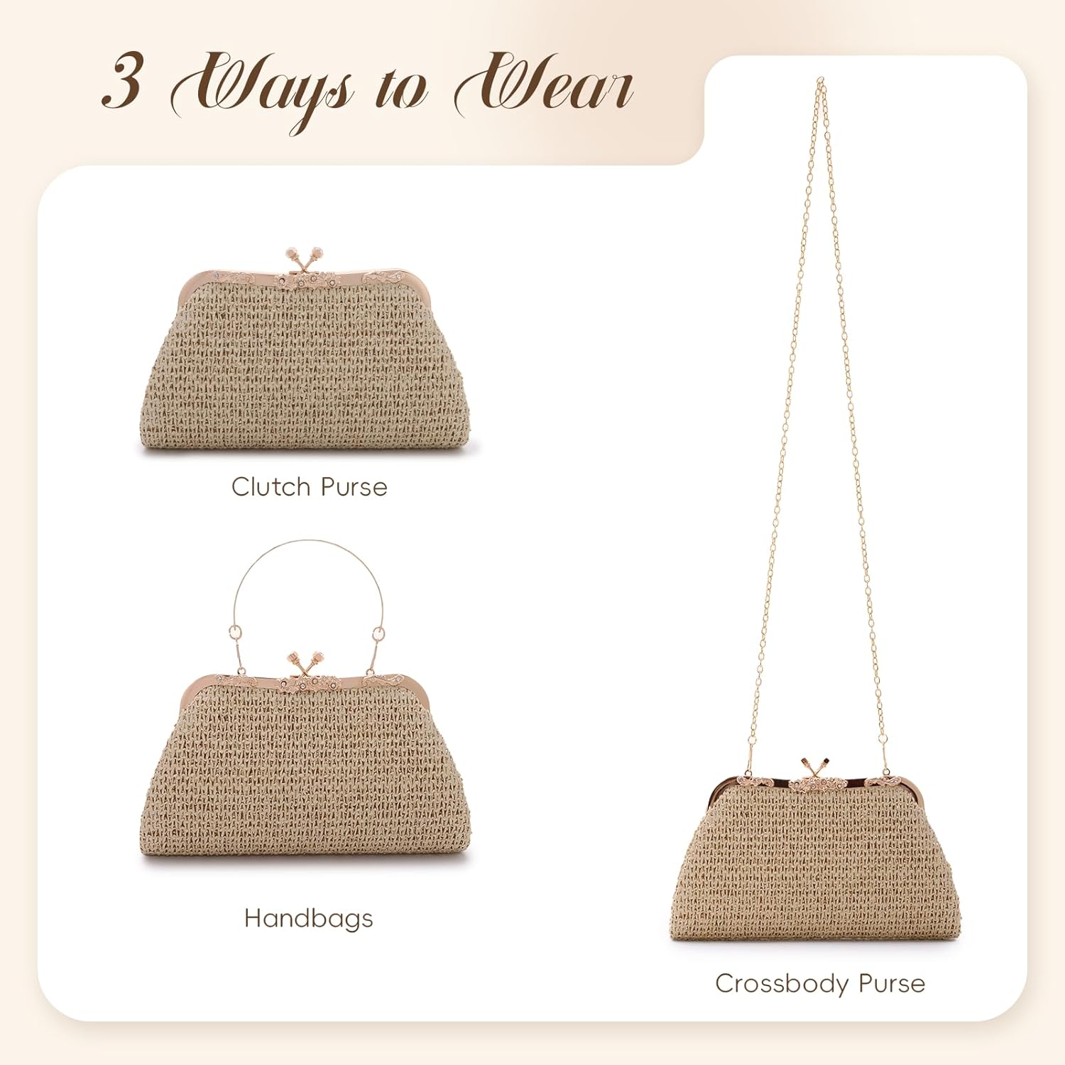 Lanpet Straw Clutch Purses for Women Summer Woven Evening Bag Crossbody Purses Boho Handbags for Vacation, Wedding