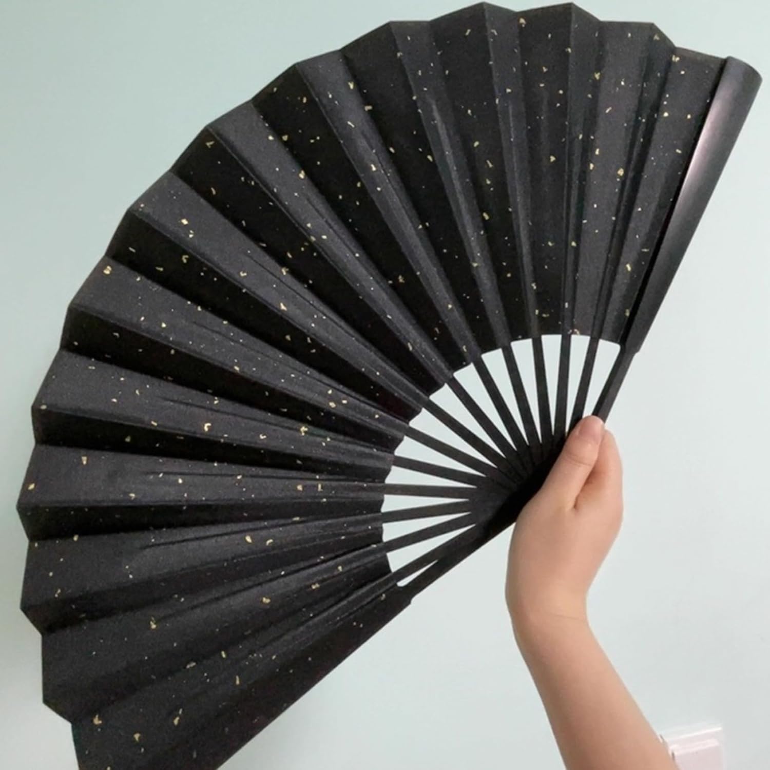 Metal Folding Fan Chinese Style Aluminum Alloy Hand Fan Foldable Traditional Black Silk w/Cloud Dragon Pattern 12.8x23.6 Inch