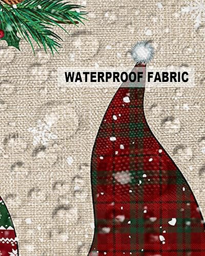 Vista 5 de Juego de 2 fundas de almohada de gnomos de Navidad para exteriores, 18 x 18 pulgadas, impermeables, copos de nieve, bolas de Navidad, conos de pino