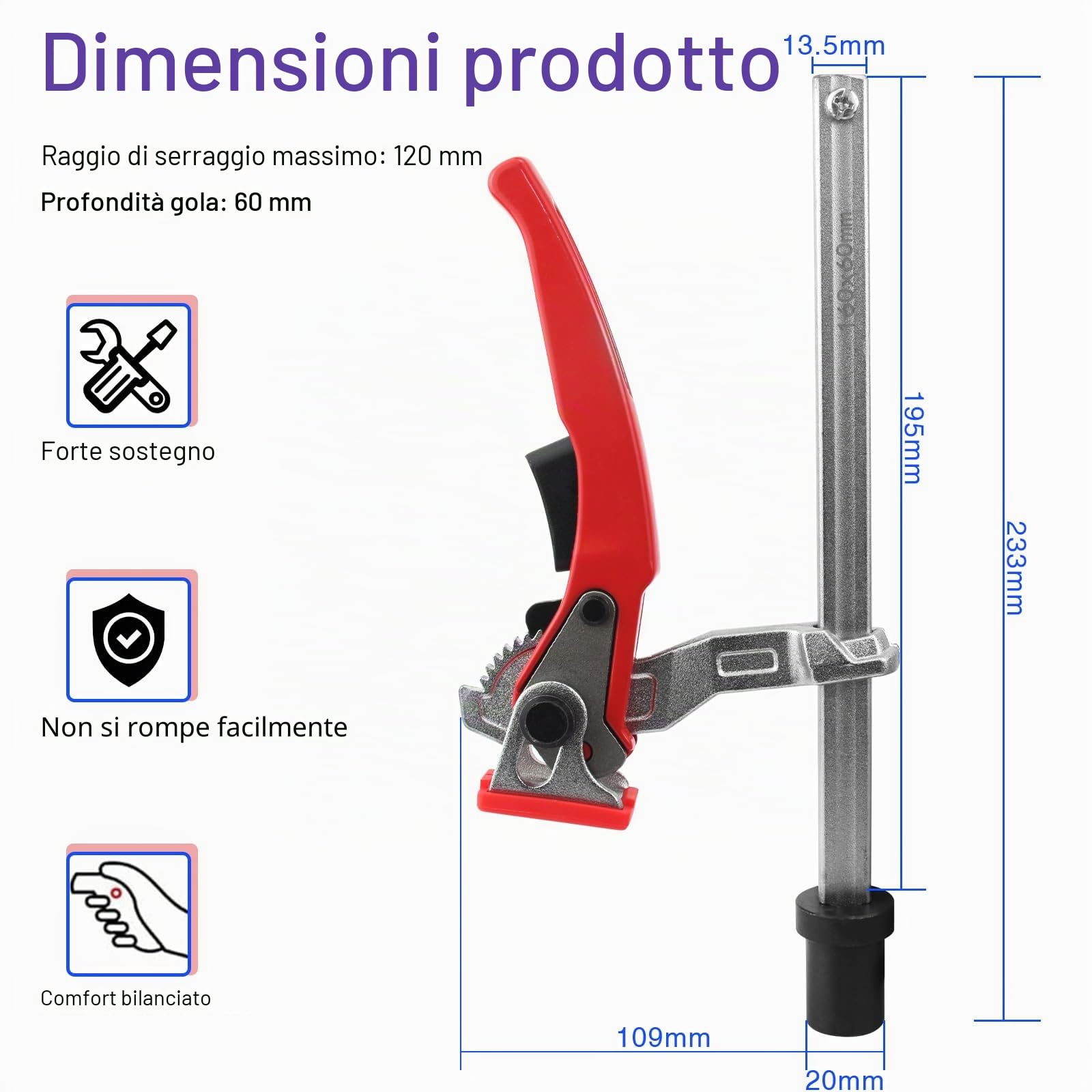 BIGP 2 morsetti da tavolo in acciaio con manico a leva, morsetto a leva con una sola mano per tavoli multifunzionali, elemento di serraggio da 20 mm, campo di serraggio 160 mm, compatibile con banchi