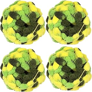 4 Balls Pom Bomb Yarn, 100% Polyester Pomp-A-Doodle Jelly Bean Ball Yarn for Crochet Knitting Blanket Mat Pet Nest 500g (Spring Sprouts, L)