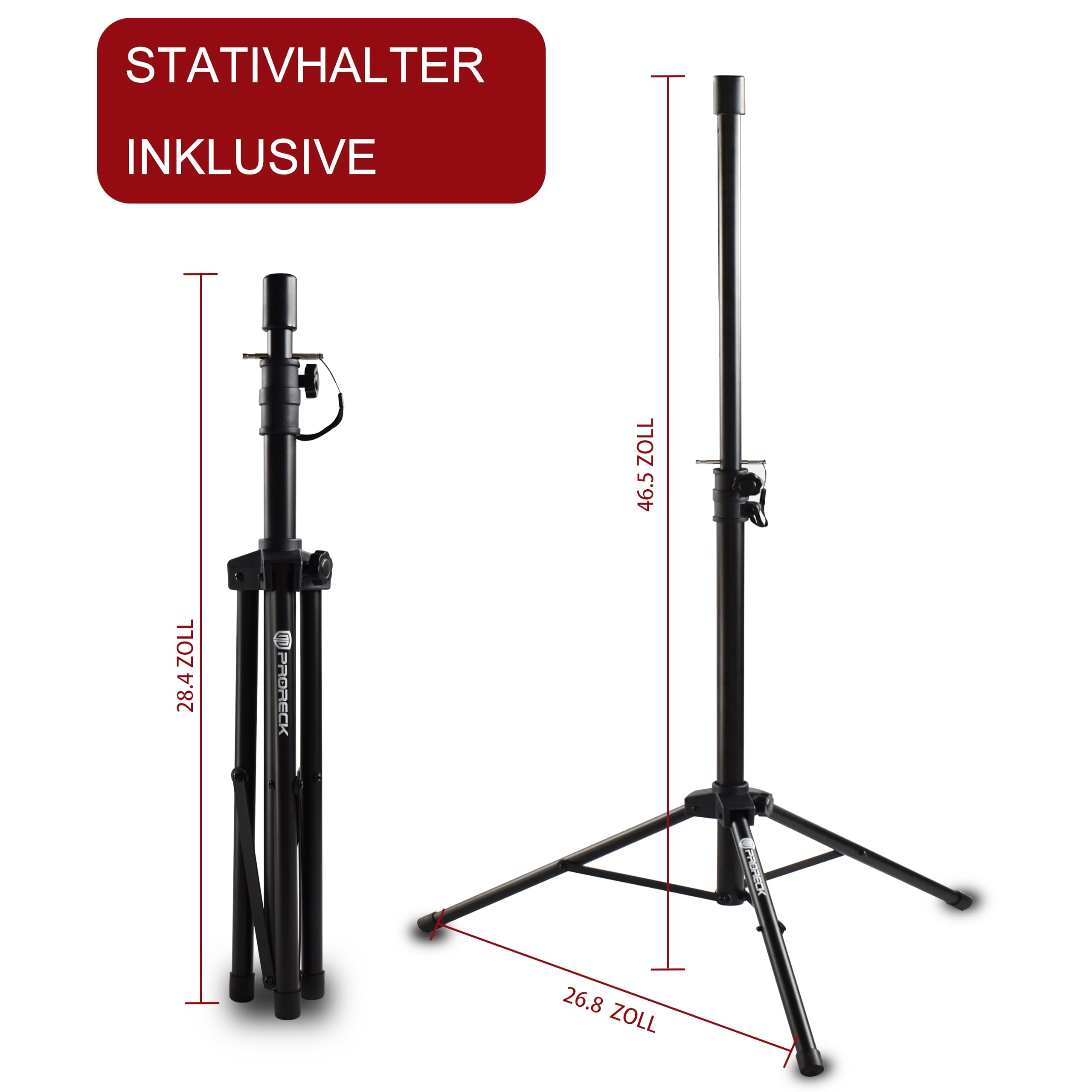 PRORECK MX10 1600W 6-Kanal Aktiv-Mischpult mit Bluetooth & 10 Zoll (25,4 cm) passiven Lautsprechern – PA-System inkl. Ständer und Mikrofon