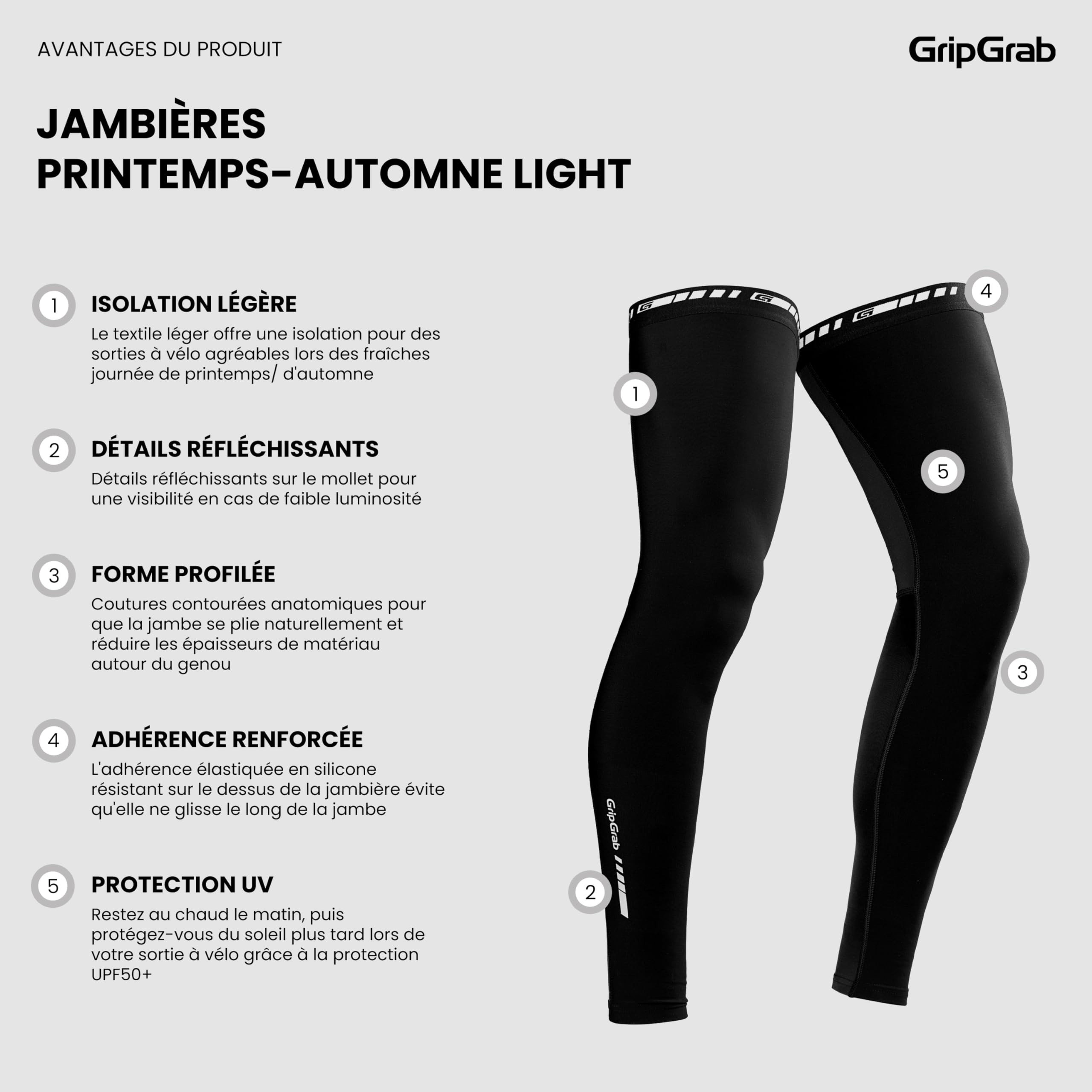 GripGrab Jambières Printemps Automne Leg Warmers Light Vélo Manchettes Thermiques Légères Vélo de Course VTT Gravel