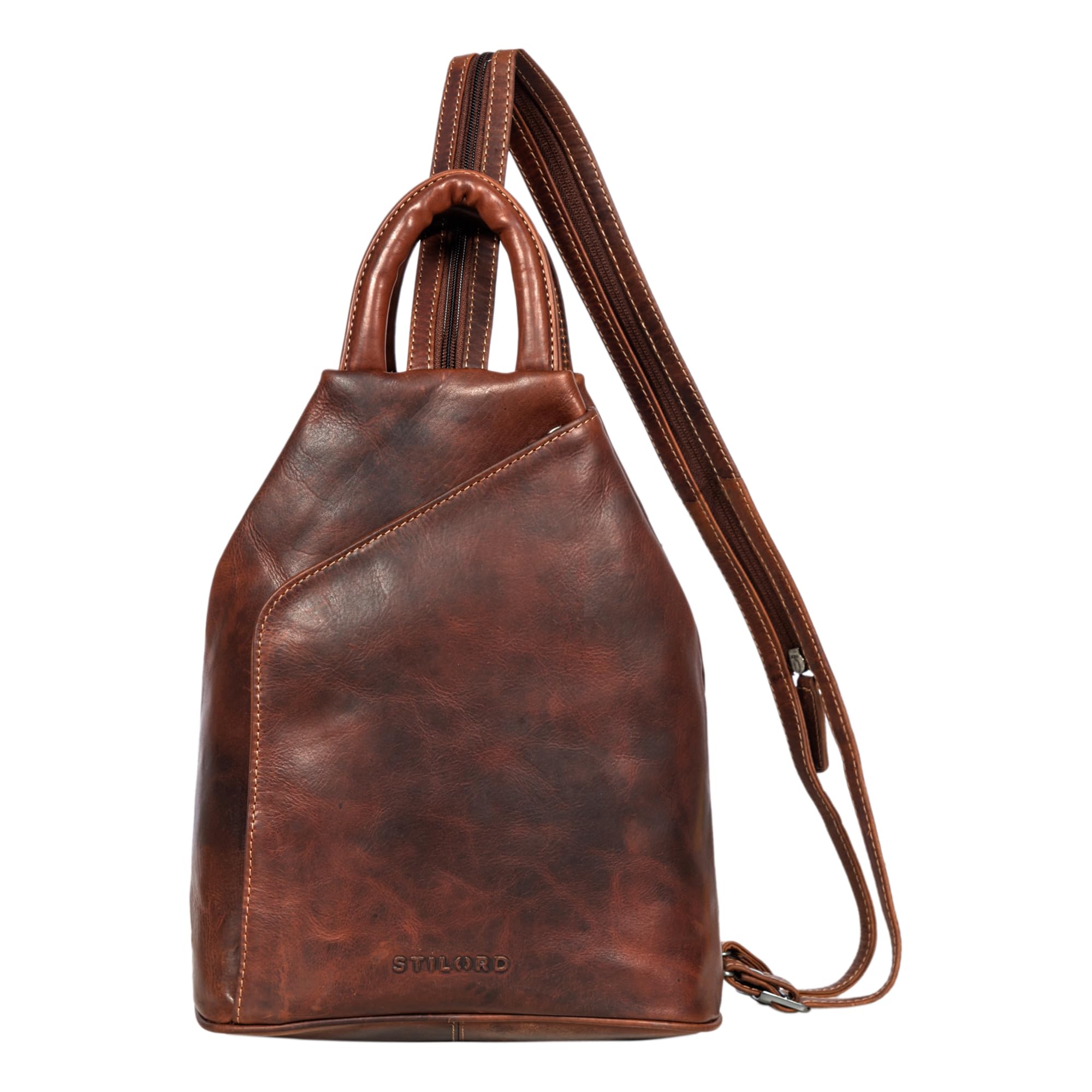 STILORD "Minou" Skórzana Torba Sling Bag Damski 2-w-1 Plecak Torba na ramię Torba Vintage Handle Bag Skórzana Torba Oryginalna Skóra Kolor:salerno - brązowy