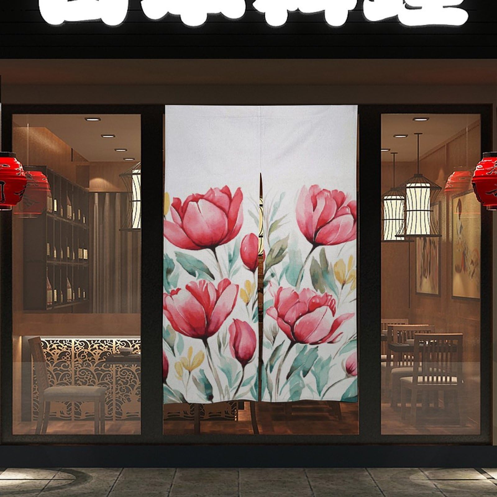 NTVOWPZO Flower Door Curtain for Doorway Privacy Dividers Fengshui Curtain Fabric Door Cover Blackout WindowCurtain for Home Bedroom Kitchen Decor 34x57in 2 Panel
