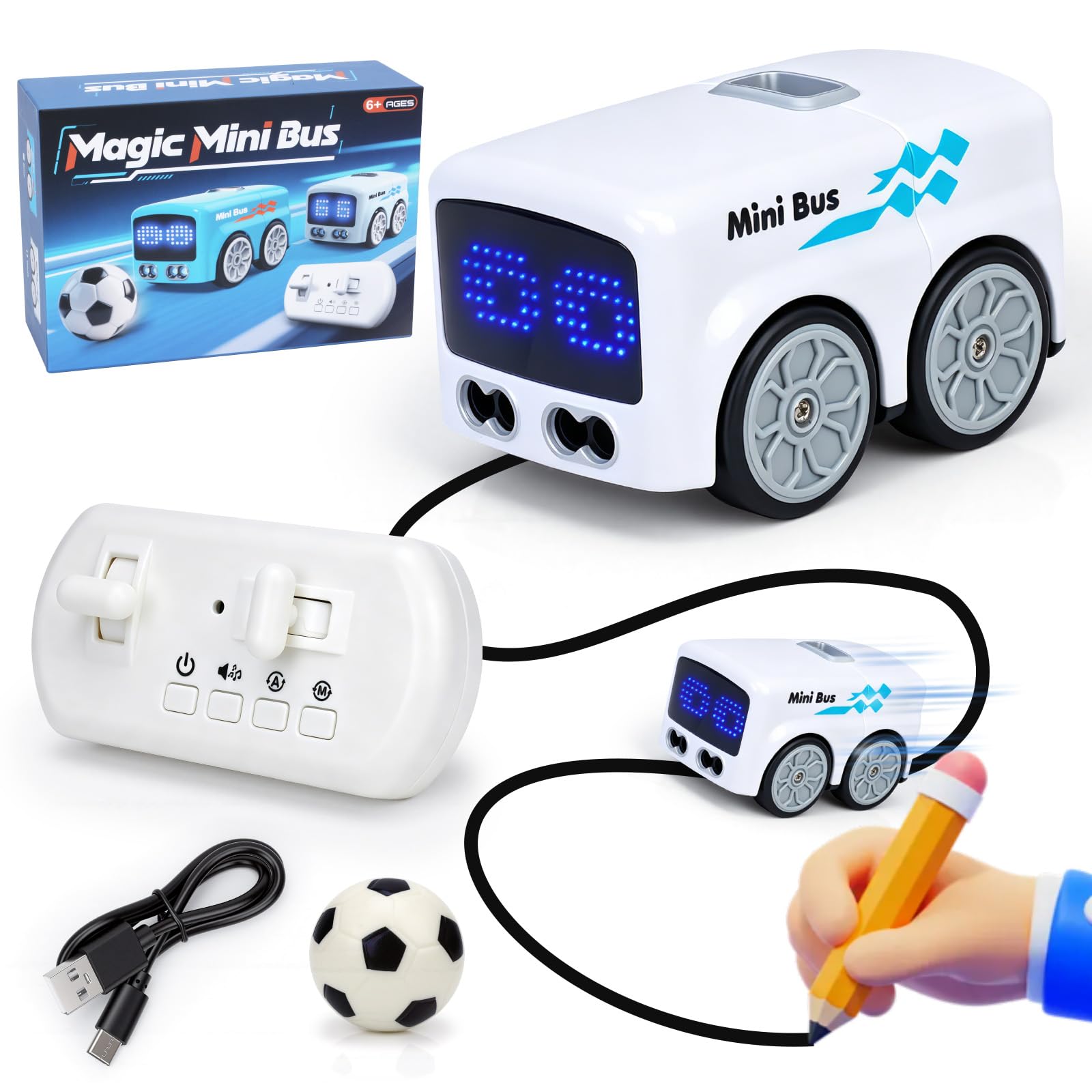 GiddyGlow RC Cars for Boys Age 6-12: 2.4GHz Remote Control Car with Gesture Sensing & Follow Mode, Interactive Toy Car for Kids, 6-in-1 Magic Bus, STEM Gifts for 7 8 9 Year Old Boy