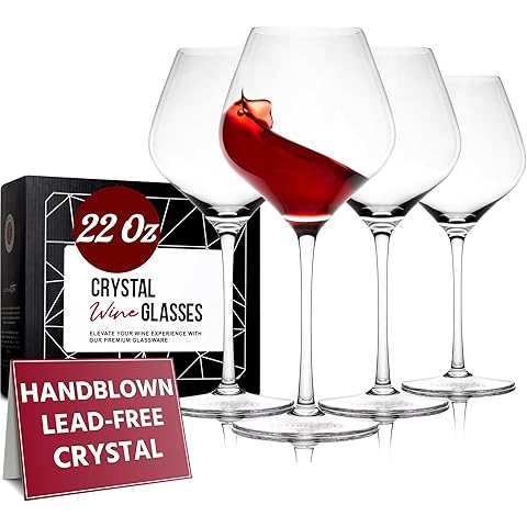Gusto Nostro Crystal Wine Glasses Set of 4, 22 Oz Long Stem Modern Wine Glasses for White and Red Wine, Dishwasher Safe, Fancy, Elegant, Large and Tall Wine Glass for Wedding Christmas Anniversary