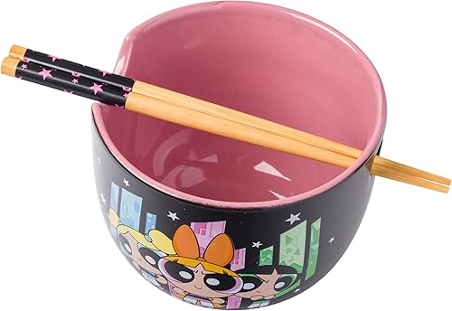 Miniatura 4 de Silver Buffalo - Cuenco con palillos para ramen, de cerámica, modelo trío Power Puff Girls, con caja, 20 fl oz