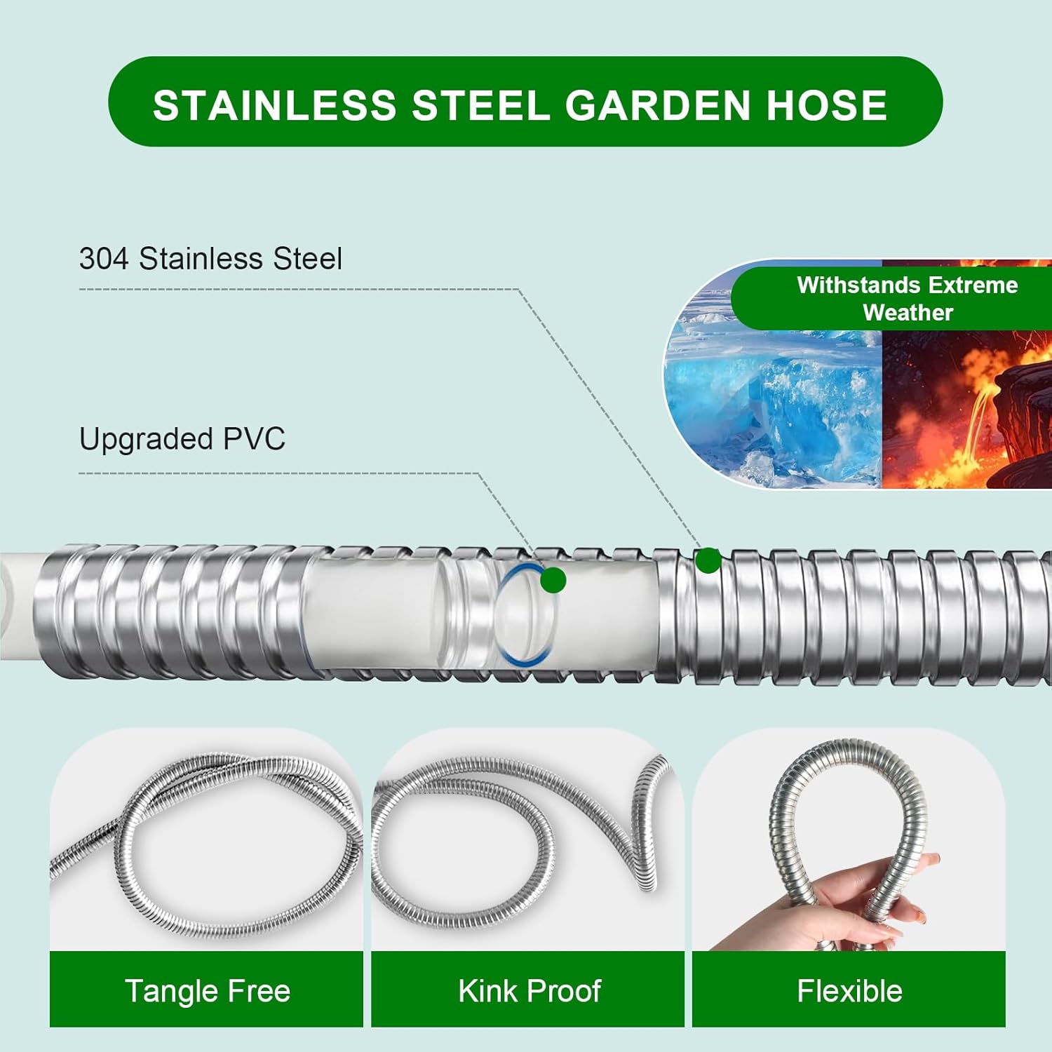 Metal Short Garden Hose 6 ft, 8 ft, 12 ft Flexible Stainless Steel Leader Hose Extension, Heavy Duty Water Hose Small Lightweight Hose Extender (6FT) - Image 4